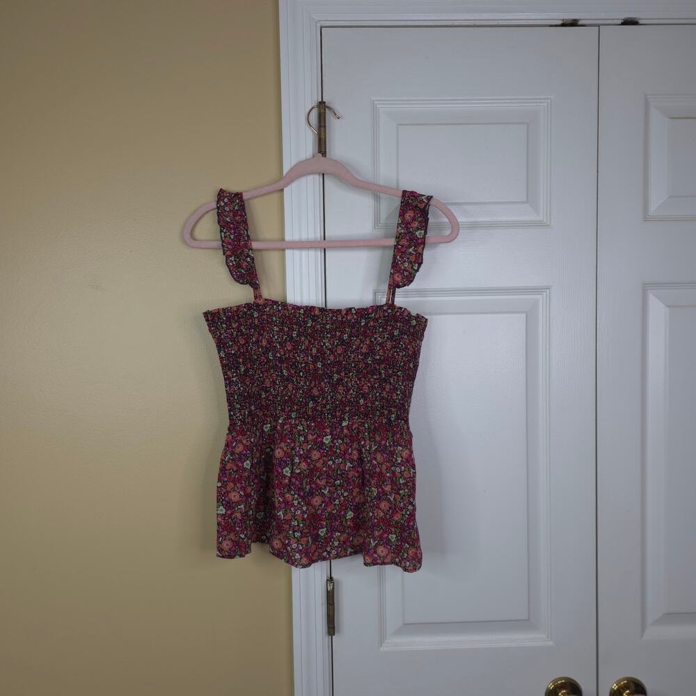 BA&SH Sweety Smocked Floral Ruffle-Strap Cami Top Size 3/L